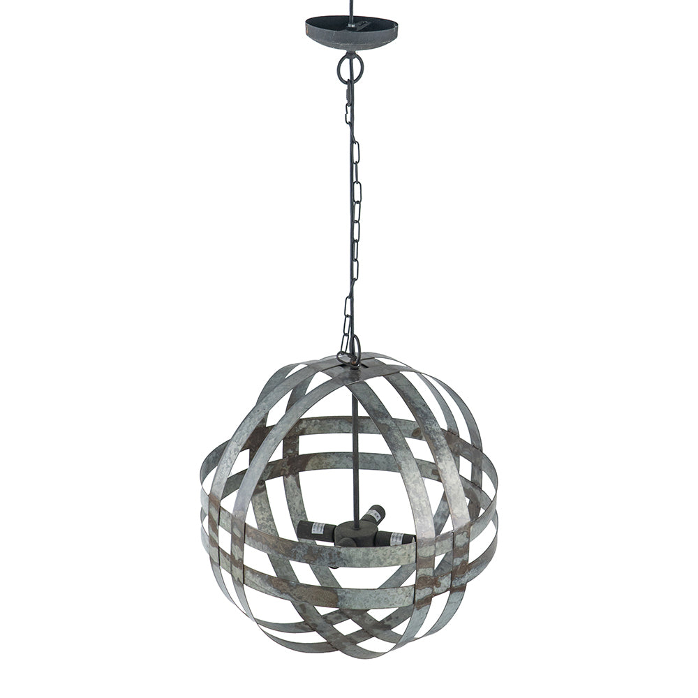 4-Light Galvanized Steel Chandelier | Industrial Antique Silver Spherical Pendant for Kitchen & Dining Room