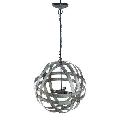 4-Light Galvanized Steel Chandelier | Industrial Antique Silver Spherical Pendant for Kitchen & Dining Room