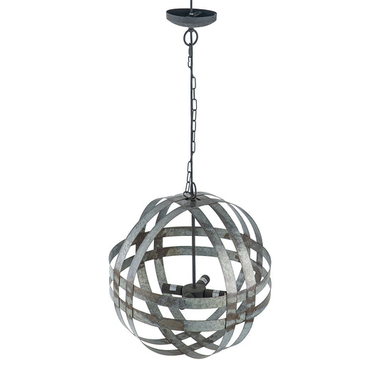 4-Light Galvanized Steel Chandelier | Industrial Antique Silver Spherical Pendant for Kitchen & Dining Room