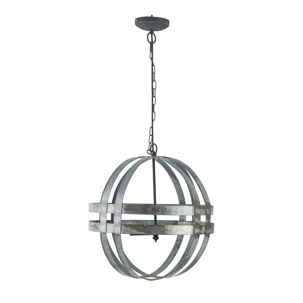 4-Light Galvanized Steel Chandelier | Industrial Antique Silver Spherical Pendant for Kitchen & Dining Room
