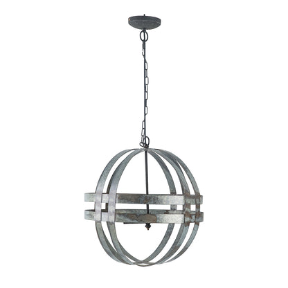 4-Light Galvanized Steel Chandelier | Industrial Antique Silver Spherical Pendant for Kitchen & Dining Room