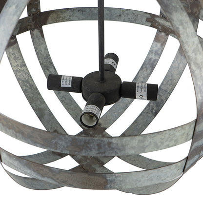 4-Light Galvanized Steel Chandelier | Industrial Antique Silver Spherical Pendant for Kitchen & Dining Room