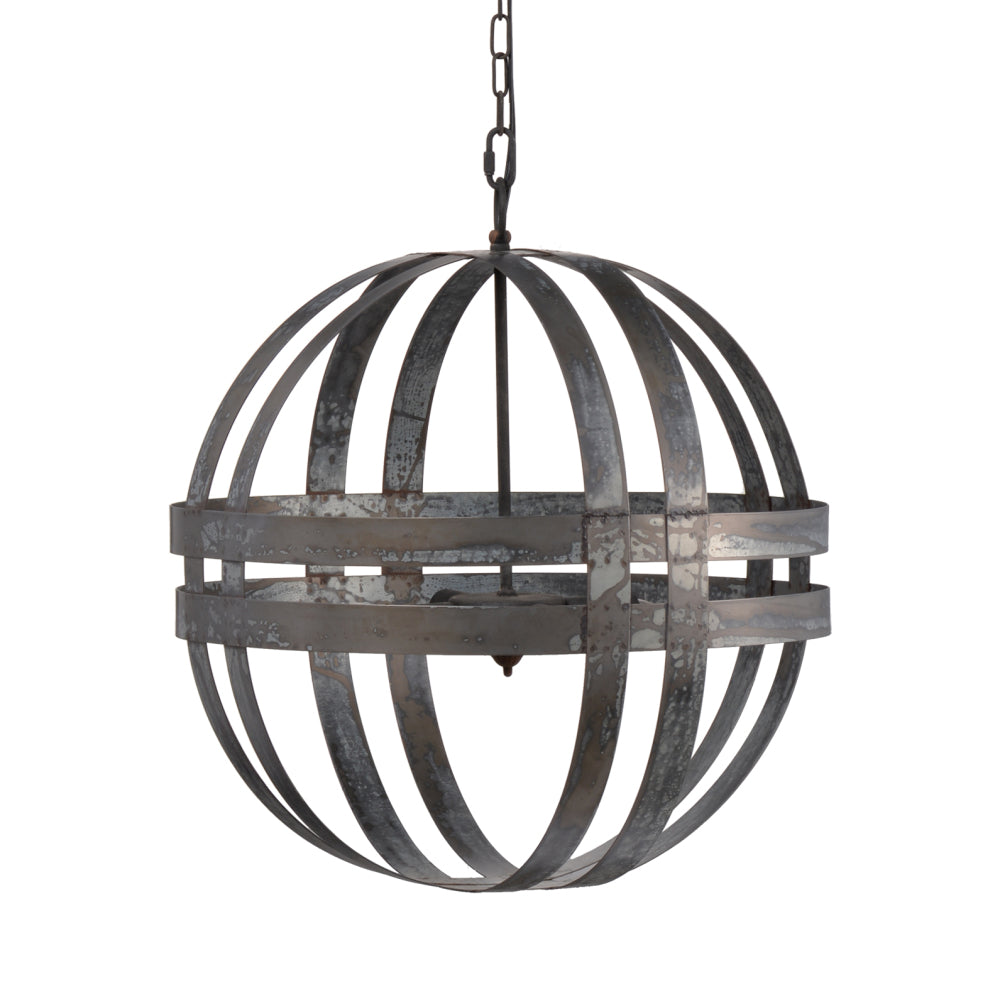 4-Light Galvanized Steel Chandelier | Industrial Antique Silver Spherical Pendant for Kitchen & Dining Room