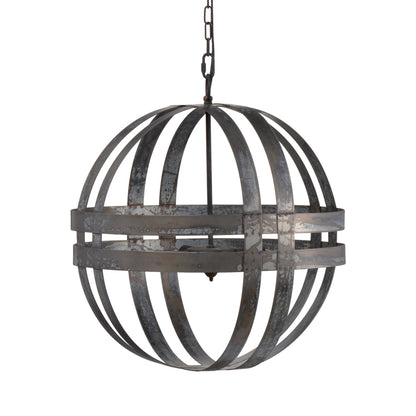 4-Light Galvanized Steel Chandelier | Industrial Antique Silver Spherical Pendant for Kitchen & Dining Room