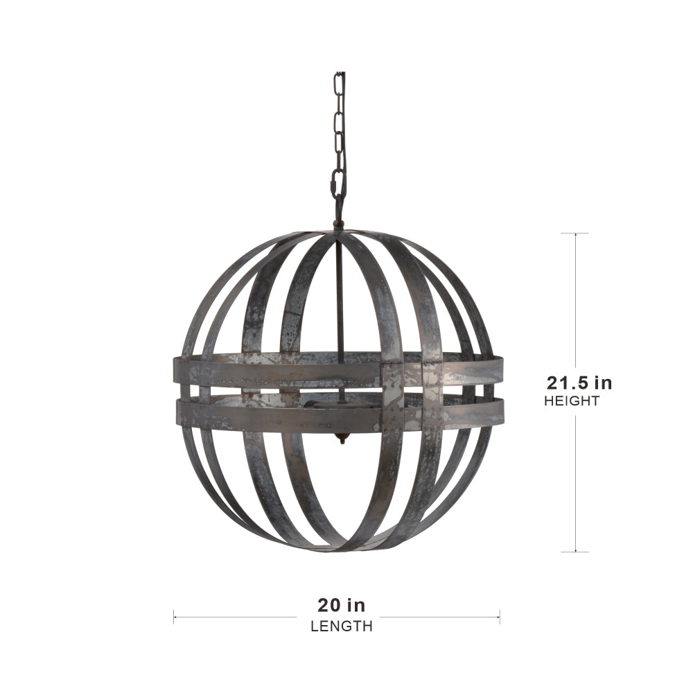 4-Light Galvanized Steel Chandelier | Industrial Antique Silver Spherical Pendant for Kitchen & Dining Room