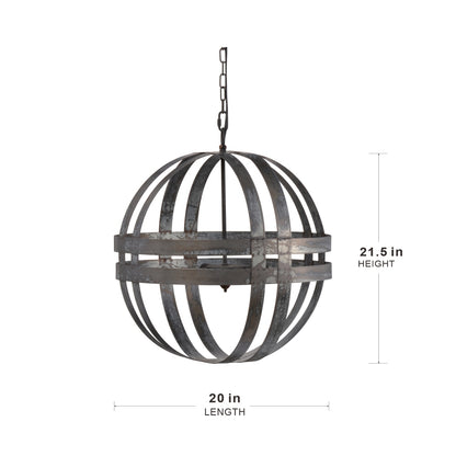 4-Light Galvanized Steel Chandelier | Industrial Antique Silver Spherical Pendant for Kitchen & Dining Room