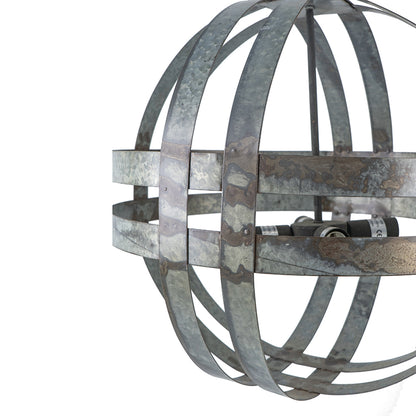 4-Light Galvanized Steel Chandelier | Industrial Antique Silver Spherical Pendant for Kitchen & Dining Room