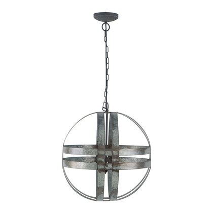 4-Light Galvanized Steel Chandelier | Industrial Antique Silver Spherical Pendant for Kitchen & Dining Room