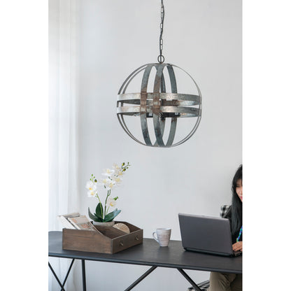 4-Light Galvanized Steel Chandelier | Industrial Antique Silver Spherical Pendant for Kitchen & Dining Room