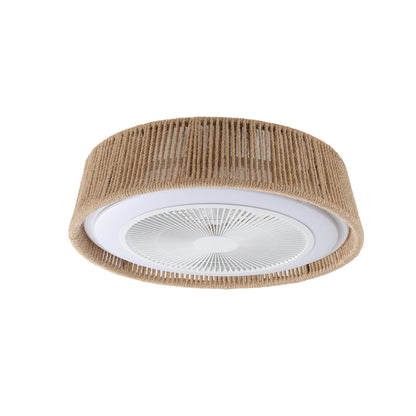 21" Boho Caged Ceiling Fan with LED Light & Remote – Braided Twine Design, 3CCT Dimmable, 6 Speeds & Reversible DC Motor