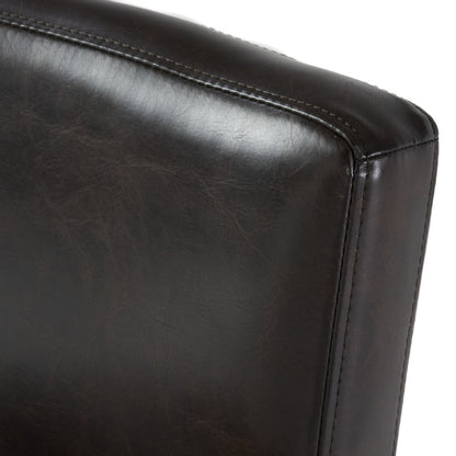 26" Brown Leather Counter Stools with Ergonomic Back | Set of 2 Bonded Leather Kitchen Island Stools — Rubberwood Legs
