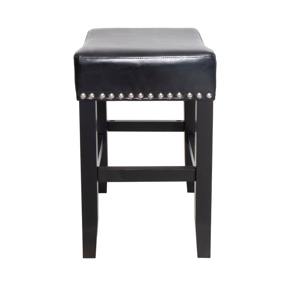 26" Backless Leather Counter Stools | Set of 2 Padded Saddle Seats with Chrome Nailhead Trim