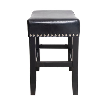 26" Backless Leather Counter Stools | Set of 2 Padded Saddle Seats with Chrome Nailhead Trim