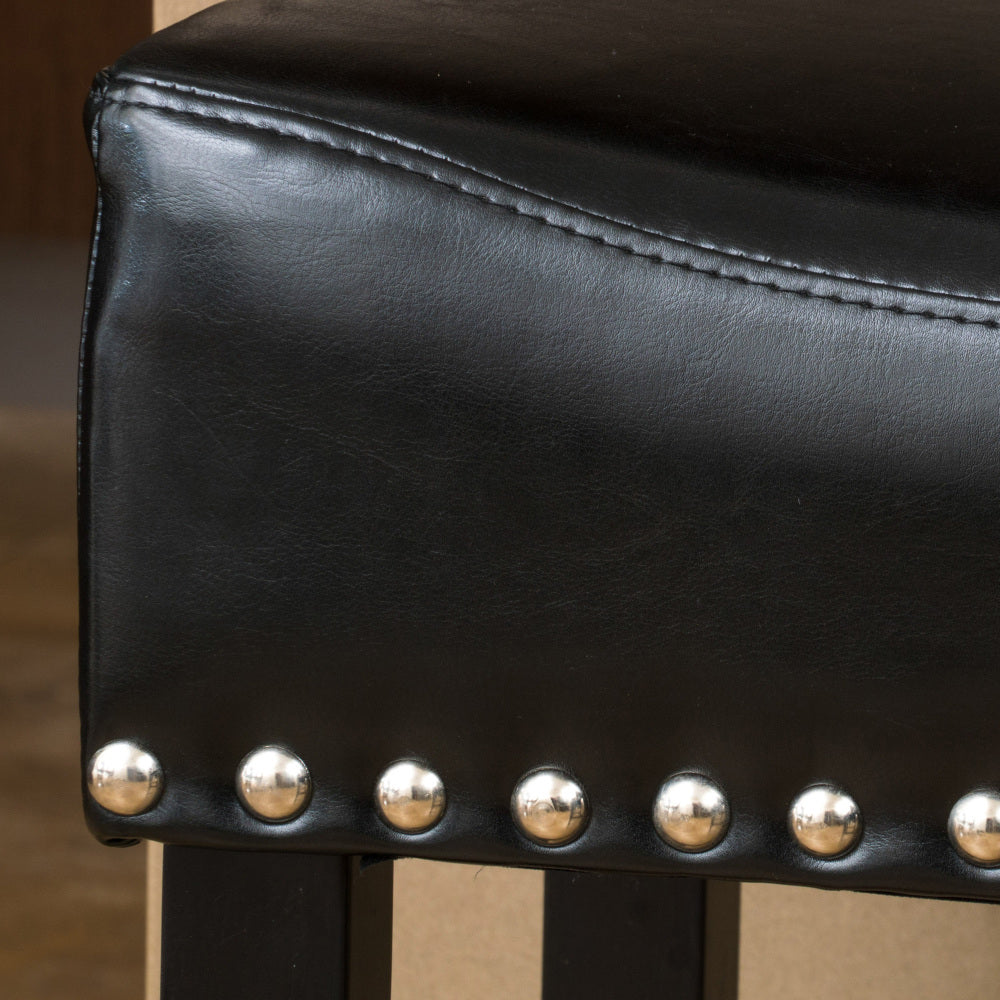 26" Backless Leather Counter Stools | Set of 2 Padded Saddle Seats with Chrome Nailhead Trim