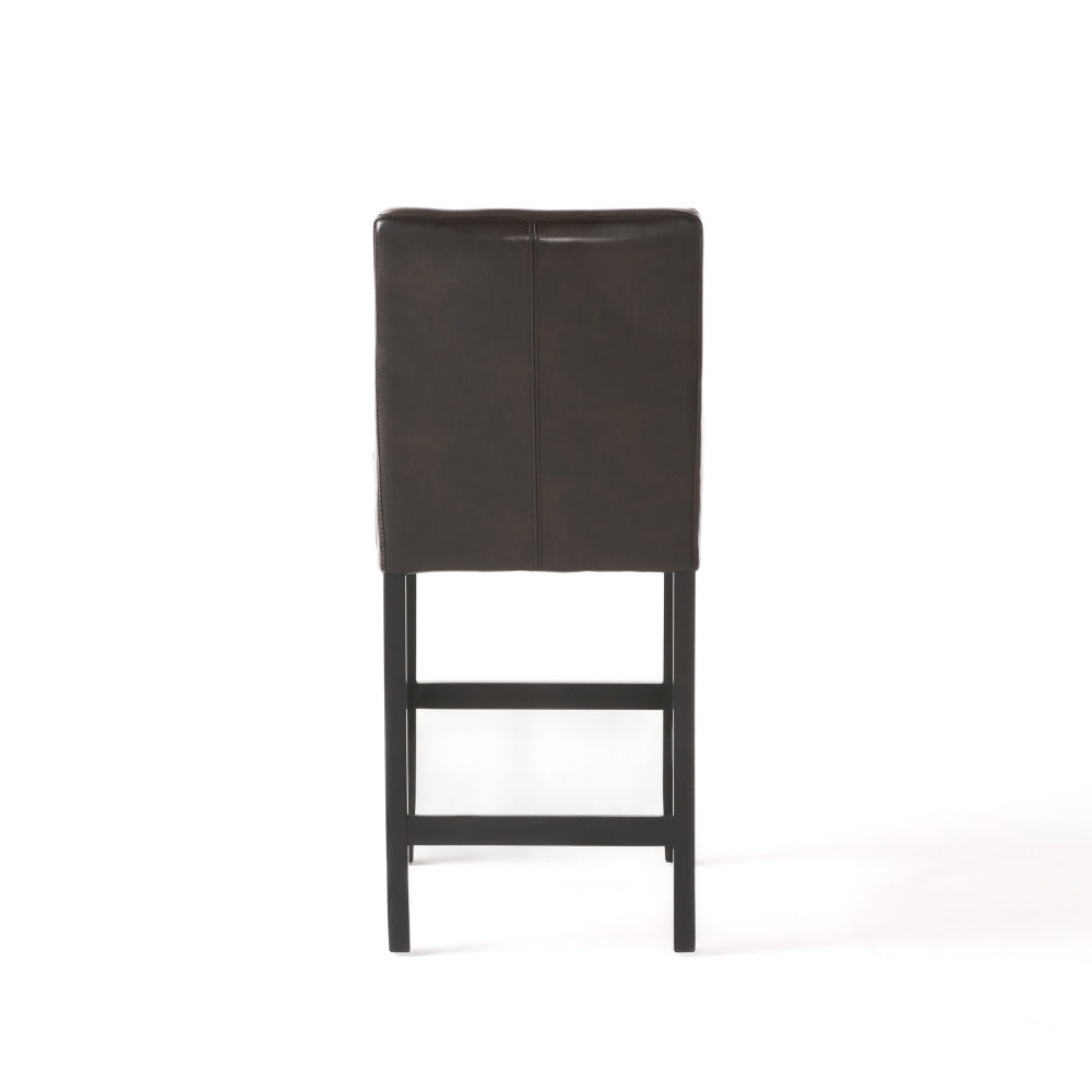 26" Brown Leather Counter Stools with Ergonomic Back | Set of 2 Bonded Leather Kitchen Island Stools — Rubberwood Legs