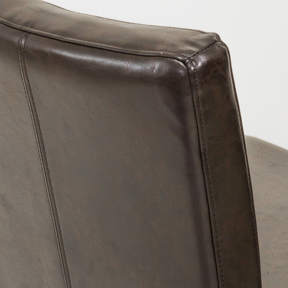 26" Brown Leather Counter Stools with Ergonomic Back | Set of 2 Bonded Leather Kitchen Island Stools — Rubberwood Legs