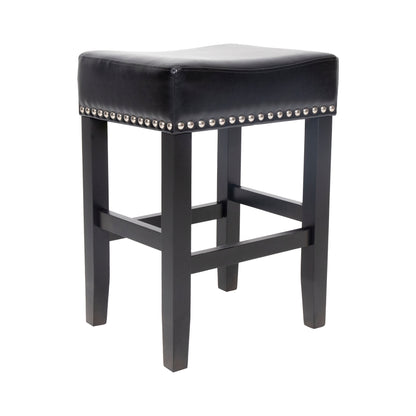 26" Backless Leather Counter Stools | Set of 2 Padded Saddle Seats with Chrome Nailhead Trim