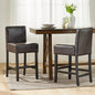 26" Brown Leather Counter Stools with Ergonomic Back | Set of 2 Bonded Leather Kitchen Island Stools — Rubberwood Legs Brown