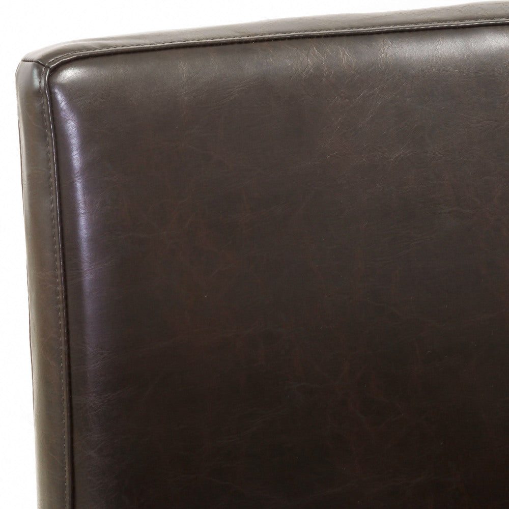 26" Brown Leather Counter Stools with Ergonomic Back | Set of 2 Bonded Leather Kitchen Island Stools — Rubberwood Legs