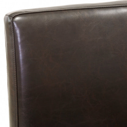 26" Brown Leather Counter Stools with Ergonomic Back | Set of 2 Bonded Leather Kitchen Island Stools — Rubberwood Legs