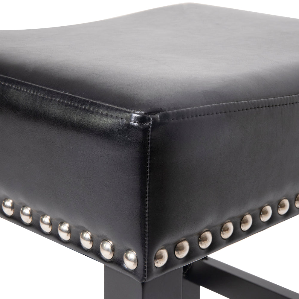 26" Backless Leather Counter Stools | Set of 2 Padded Saddle Seats with Chrome Nailhead Trim
