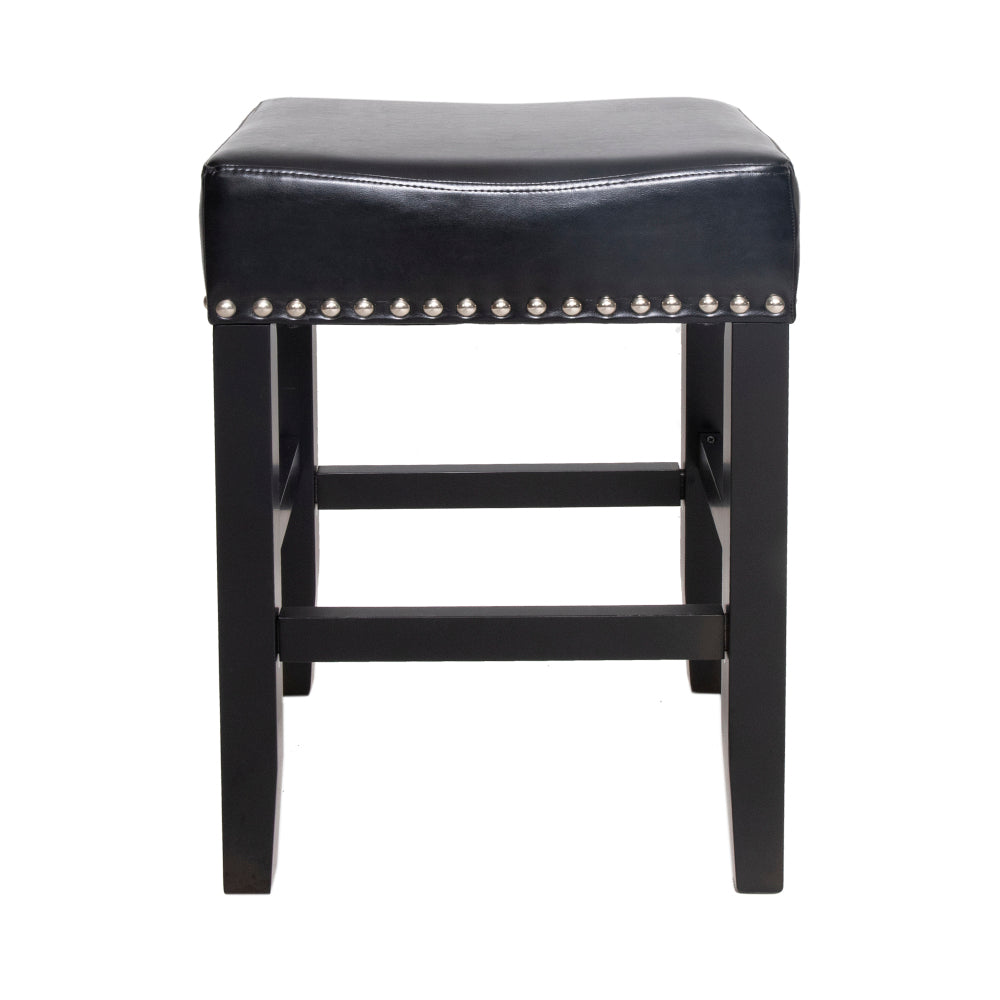 26" Backless Leather Counter Stools | Set of 2 Padded Saddle Seats with Chrome Nailhead Trim