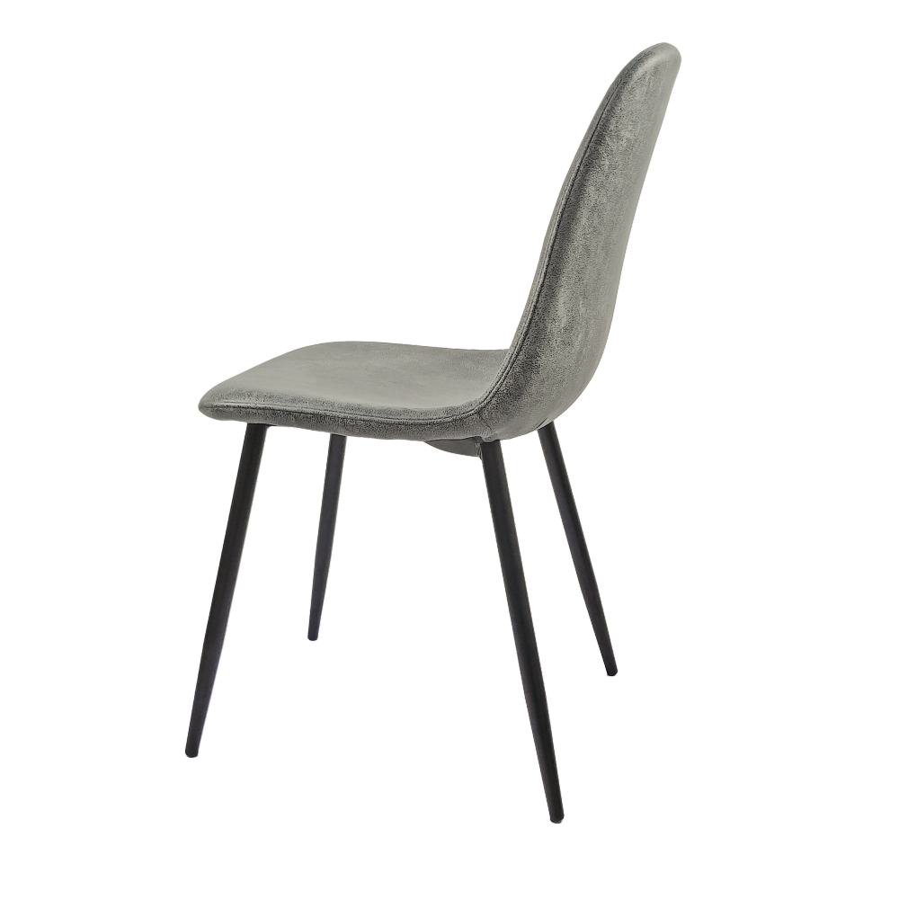 Mid-Century Dining Chairs Set of 4 | Spoon-Back Upholstered Seats & Black Metal Legs — Brown / Grey