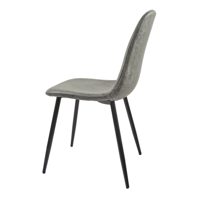Mid-Century Dining Chairs Set of 4 | Spoon-Back Upholstered Seats & Black Metal Legs — Brown / Grey