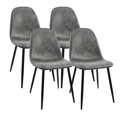 Mid-Century Dining Chairs Set of 4 | Spoon-Back Upholstered Seats & Black Metal Legs — Brown / Grey