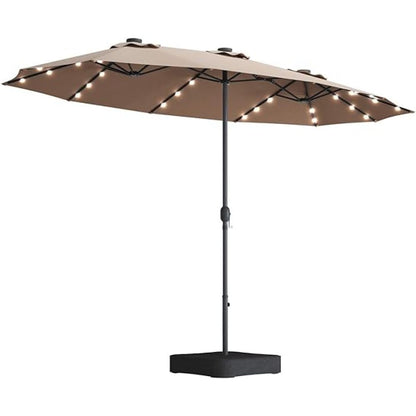 15×9 FT Double-Sided Patio Umbrella with LED Light & Base | Large Rectangular Market Umbrella with Crank & Wind Vents — Taupe Taupe