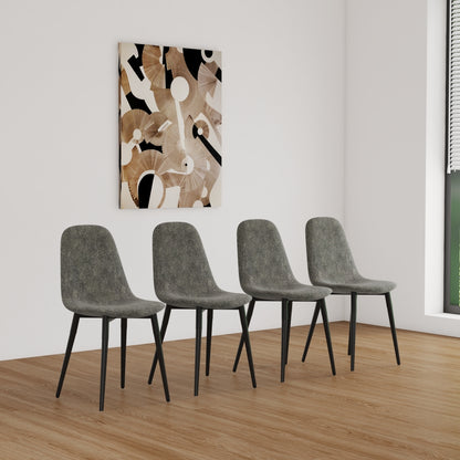 Mid-Century Dining Chairs Set of 4 | Spoon-Back Upholstered Seats & Black Metal Legs — Brown / Grey Grey