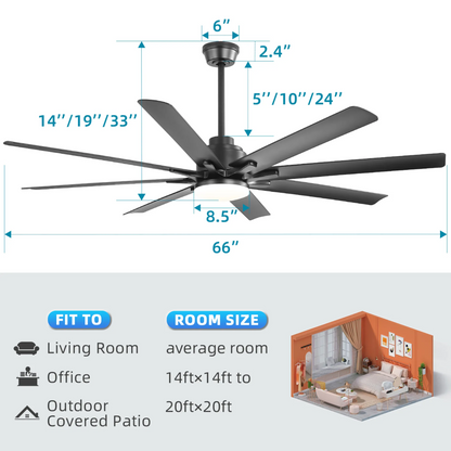 66" Smart Ceiling Fan with LED Light | 8-Blade Dimmable Fan with DC Motor, Remote, App & Voice Control — Alexa & Google Home Compatible