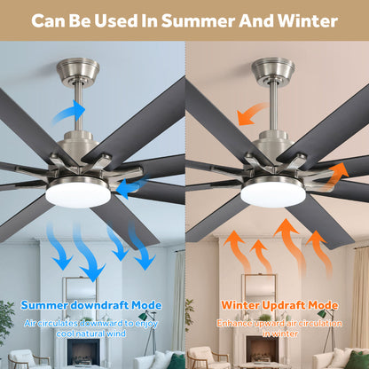 66" Smart Ceiling Fan with LED Light | 8-Blade Dimmable Fan with DC Motor, Remote, App & Voice Control — Alexa & Google Home Compatible