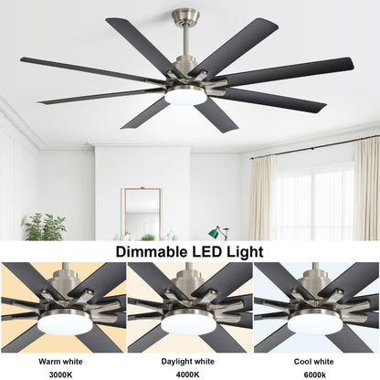 66" Smart Ceiling Fan with LED Light | 8-Blade Dimmable Fan with DC Motor, Remote, App & Voice Control — Alexa & Google Home Compatible