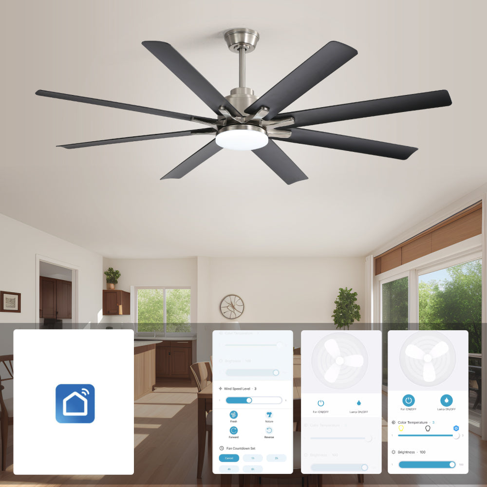 66" Smart Ceiling Fan with LED Light | 8-Blade Dimmable Fan with DC Motor, Remote, App & Voice Control — Alexa & Google Home Compatible