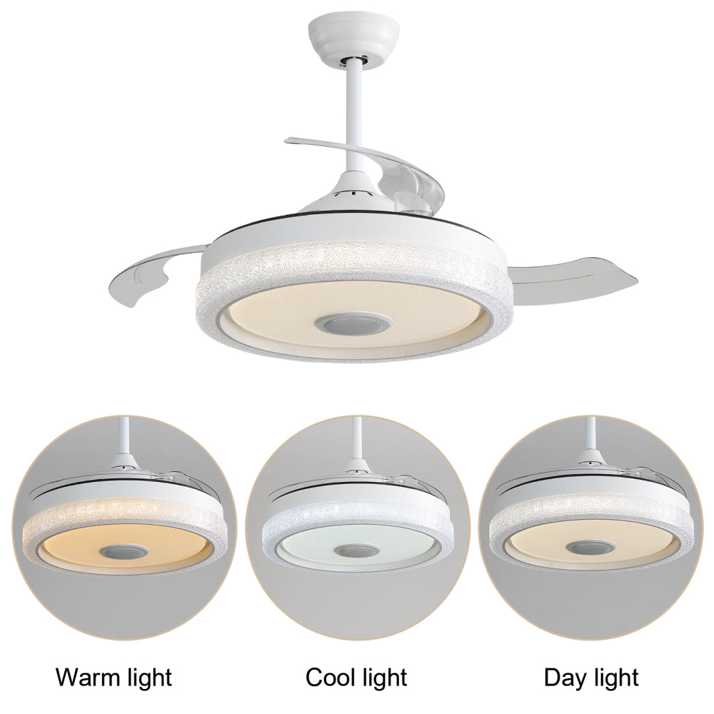 42" Invisible Blade Ceiling Fan – LED 3CCT Dimmable, RGB Light, Bluetooth Speaker & App/Remote Control | DC Motor