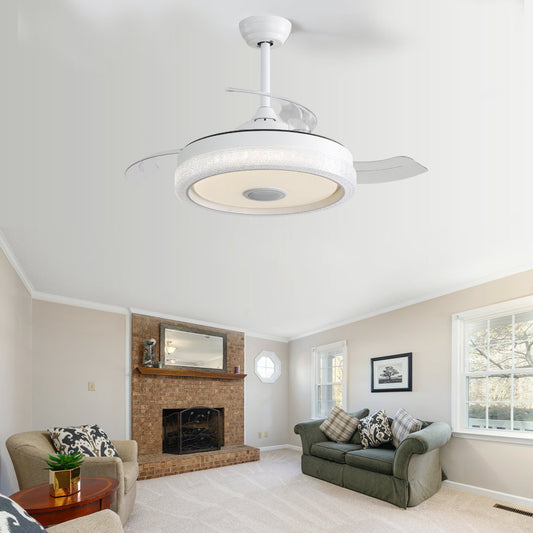 42" Invisible Blade Ceiling Fan – LED 3CCT Dimmable, RGB Light, Bluetooth Speaker & App/Remote Control | DC Motor