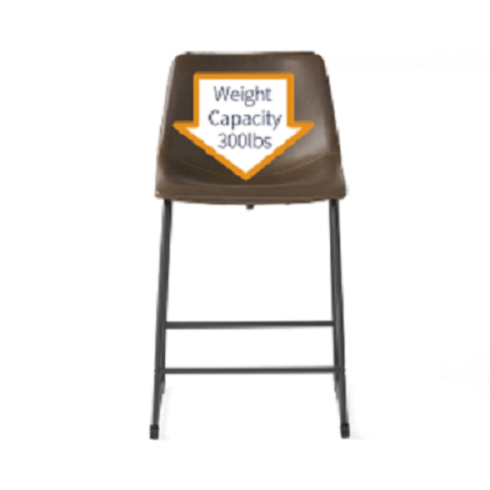 24" Vintage Brown Counter Stools with Wide Seat & Low Footrail | Set of 2 Upholstered Stools with Black Iron Frame
