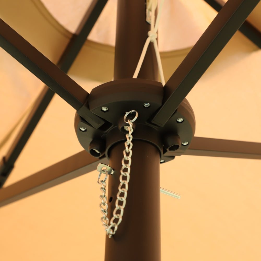 15×9 FT Double-Sided Patio Umbrella with LED Light & Base | Large Rectangular Market Umbrella with Crank & Wind Vents — Taupe