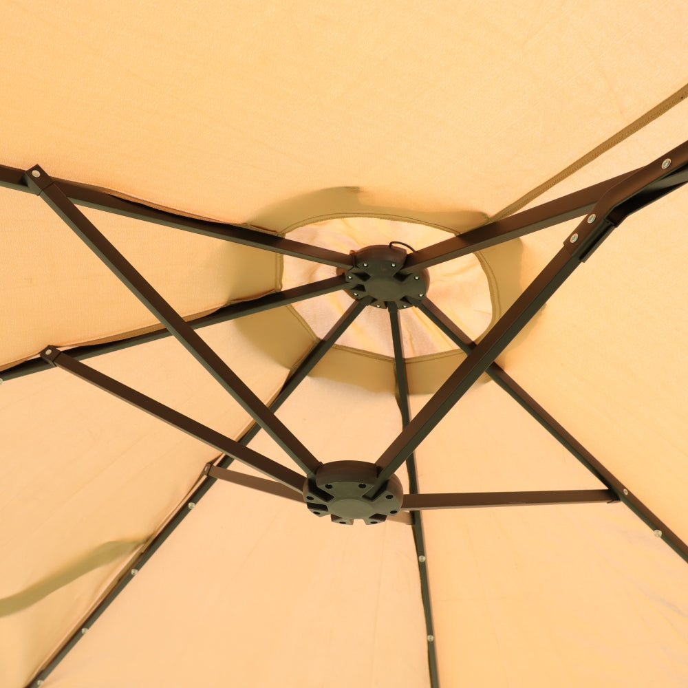 15×9 FT Double-Sided Patio Umbrella with LED Light & Base | Large Rectangular Market Umbrella with Crank & Wind Vents — Taupe