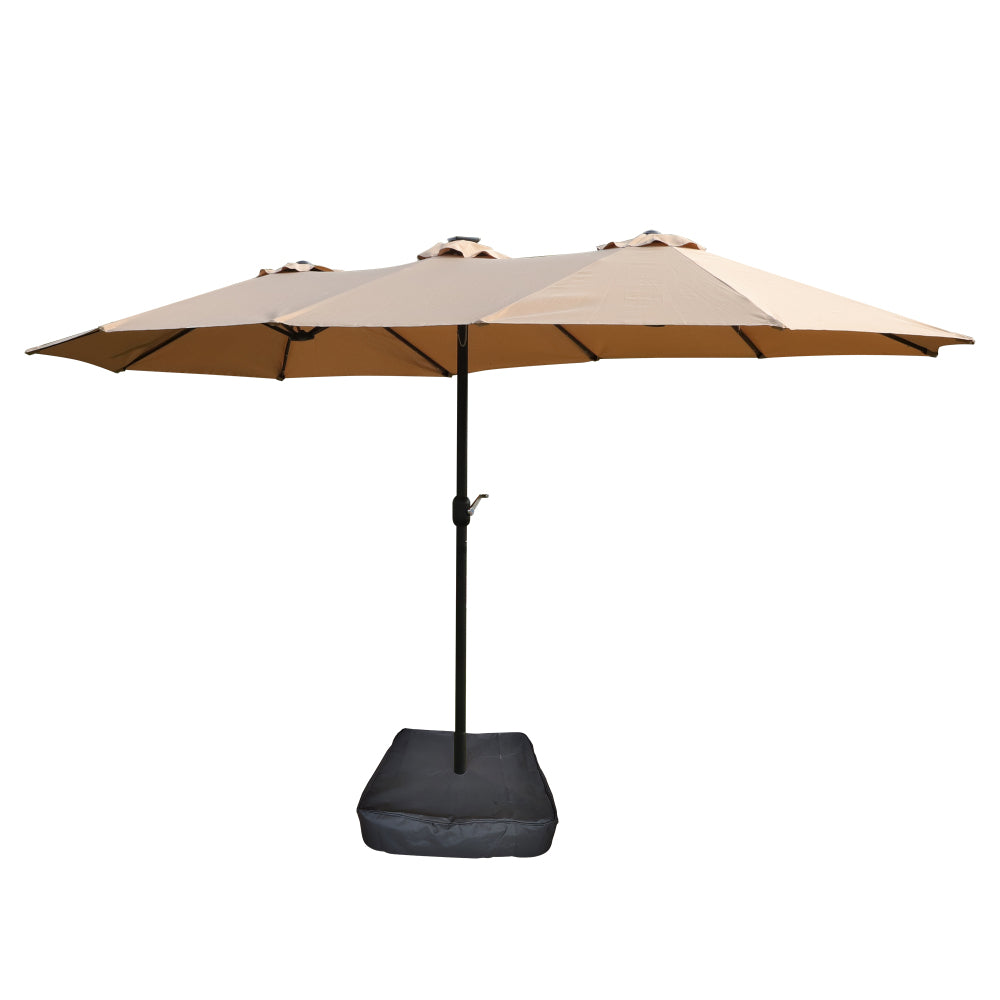 15×9 FT Double-Sided Patio Umbrella with LED Light & Base | Large Rectangular Market Umbrella with Crank & Wind Vents — Taupe