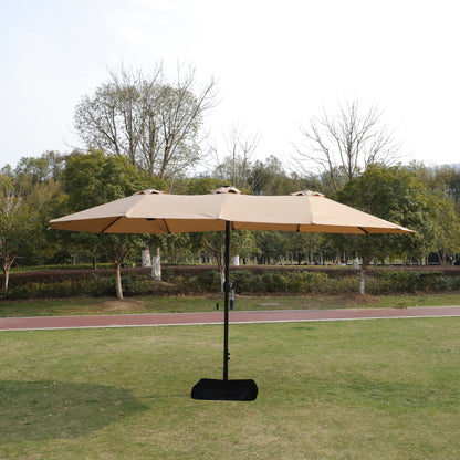 15×9 FT Double-Sided Patio Umbrella with LED Light & Base | Large Rectangular Market Umbrella with Crank & Wind Vents — Taupe