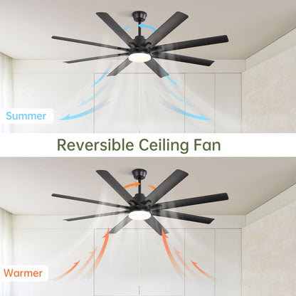 66" Smart Ceiling Fan with LED Light | 8-Blade Dimmable Fan with DC Motor, Remote, App & Voice Control — Alexa & Google Home Compatible