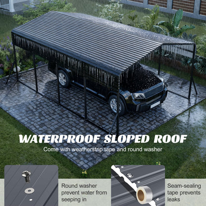 13×20 FT Metal Carport | Heavy-Duty Galvanized Steel Hardtop with Triangle Reinforced Frame & 4 Poles — All-Weather Vehicle & Outdoor Storage Shelter