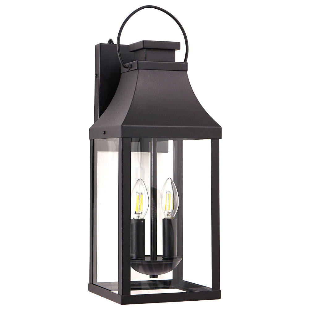 20" Dusk-to-Dawn Outdoor Wall Light | 2-Light Black Waterproof Porch Sconce with Tempered Glass — Garage, Patio & Front Door (1 or 2 Pack)