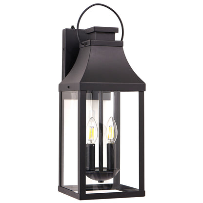 20" Dusk-to-Dawn Outdoor Wall Light | 2-Light Black Waterproof Porch Sconce with Tempered Glass — Garage, Patio & Front Door (1 or 2 Pack)