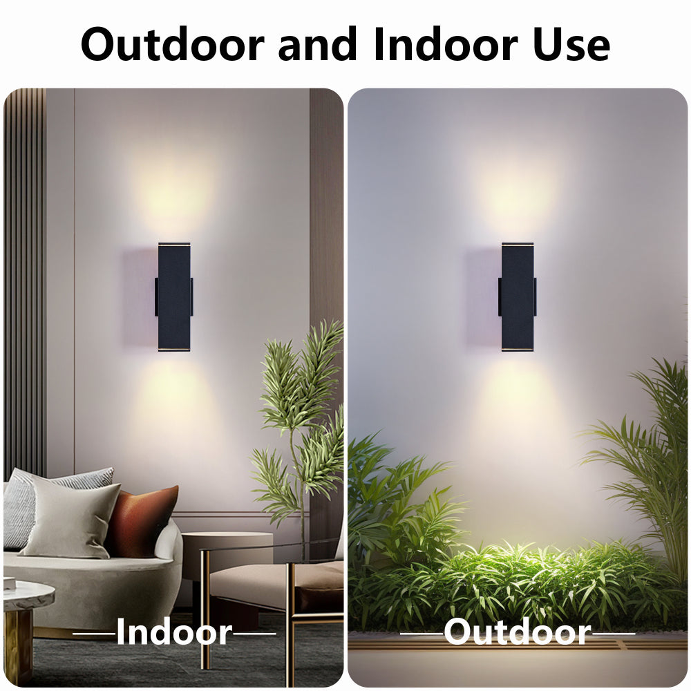 Modern Square Outdoor Wall Light | Up & Down Cylinder Aluminum Sconce — 3 Sizes, Waterproof Exterior Light for Porch, Patio & Garage (2-Pack)
