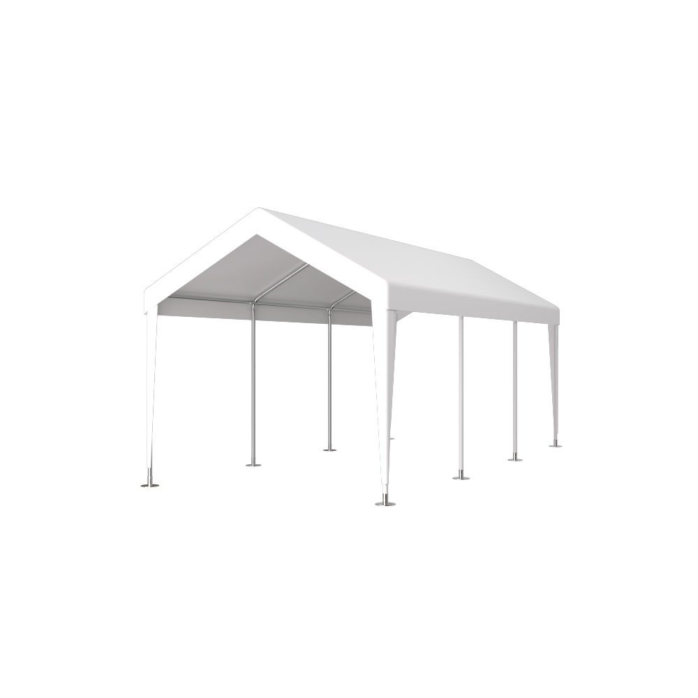 10×20 FT Portable Carport Garage | Heavy-Duty Galvanized Steel Frame with 2 Roll-Up Doors & 4 Ventilated Windows — White / Grey