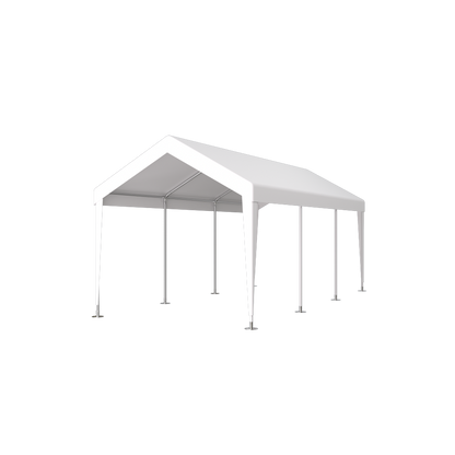 10×20 FT Portable Carport Garage | Heavy-Duty Galvanized Steel Frame with 2 Roll-Up Doors & 4 Ventilated Windows — White / Grey