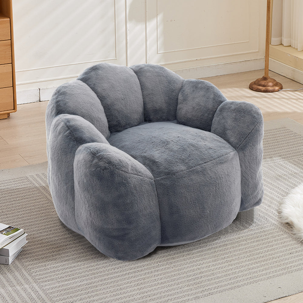 Lotus Bean Bag Sofa Chair | No-Assembly Memory Foam Lounger with Pull Ring & Anti-Fouling Fabric — 6 Colors Gray